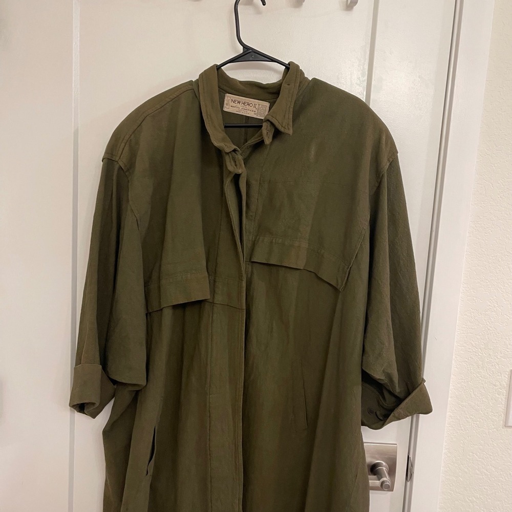 Vintage New II Hero Native American Cotton Green Trench Coat Cotton USA